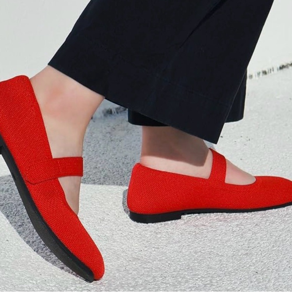 Red Mary Jane Flats - Women's Lightweight Slip-On - Picture 3 of 3